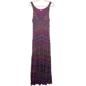 Weston Anthro Sleeveless Purple Full Printed V Neck Maxi Dress M Boho Fairy